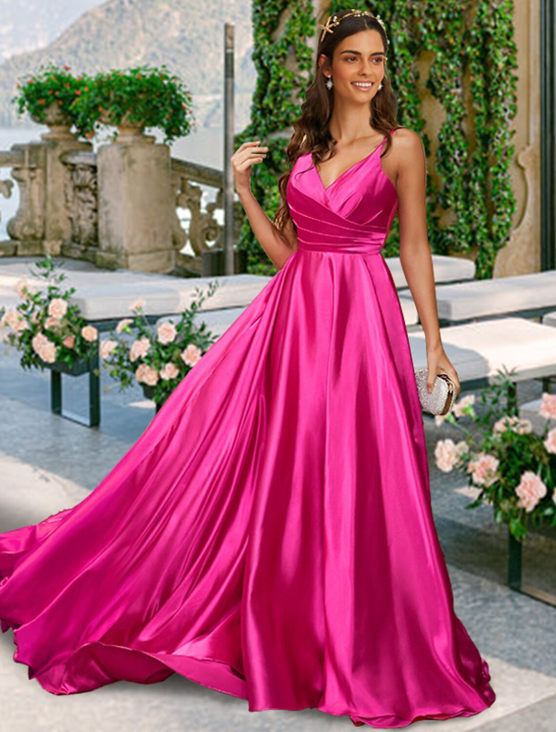 Wholesale A-Line Bridesmaid Dress V Neck / Spaghetti Strap Sleeveless Sexy Sweep / Brush Train Charmeuse with Pleats